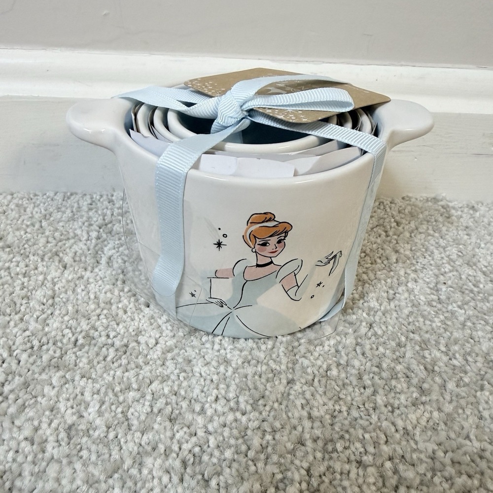 Disney Princess Rae Dunn Measuring Cups Set Cinderella Gus Jaq‎ Ceramic 4pc